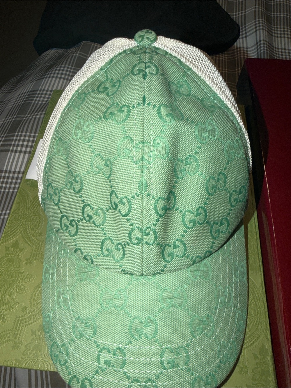 Gucci Mint Green GG Monogram Trucker Cap